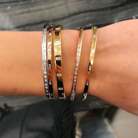 Nyc Stores, Jewelry Combinations, Solid Gold Bangle, Silver Bracelet For Women, 18k Gold Bangle, Wrist Stack, Ring Concierge, Diamond Baguette, Bracelet Tennis