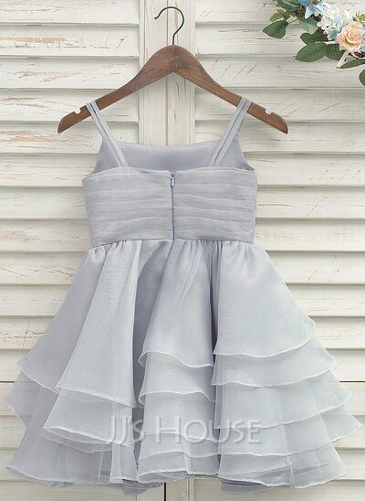 A-Line/Princess Knee-length Flower Girl Dress - Organza/Satin Sleeveless Straps With Pleated (010141199) - JJ's House Dress Organza, Kids Party Wear Dresses, Girls Dresses Sewing, Baby Pattern, Kids Frocks Design, Kids Dress Patterns