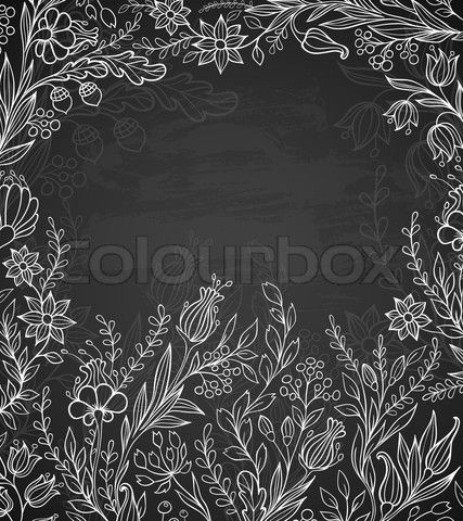 Vector of 'Decorative vector black background with white flowers' on Colourbox Chalk Inspiration, Work Doodles, Chalk Wall Art, Spring Windows, Chalkboard Flowers, Spring Chalkboard, Chalkboard Wall Art, Chalkboard Doodles, Blackboard Art