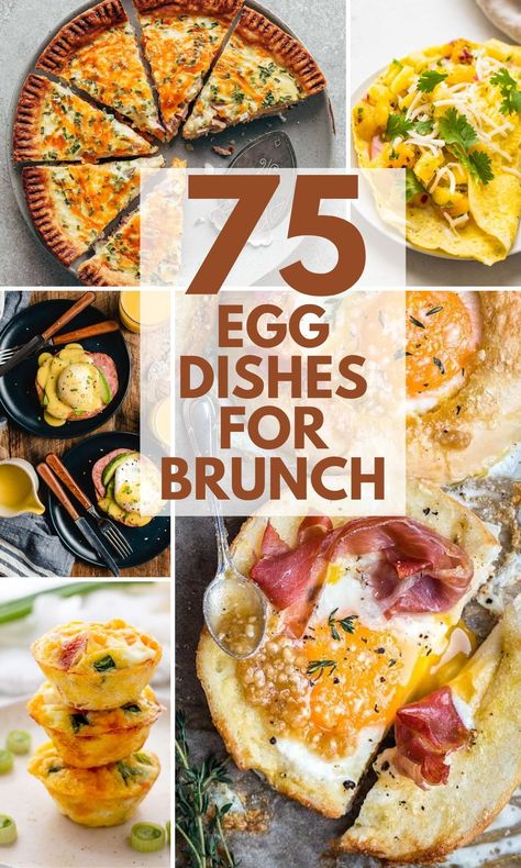 This amazing collection of 75 egg dishes for brunch contains benedicts and egg bakes, egg casseroles, stratas and deviled eggs. There are easy skillets and egg sandwiches from simple to splendid, these delicious recipes are perfect for special occasions like Easter brunch, Mother's Day Brunch or Christmas, but you'll also want them for midday weekend entertaining. Egg Potluck Recipes, Eggs Dishes Breakfast, Egg Dishes For Brunch Easy, Egg Ideas For Brunch, Appetizers With Eggs, Special Egg Recipes, Quick Easy Egg Recipes, Steak And Eggs Brunch Ideas, Brunch Ideas Without Eggs