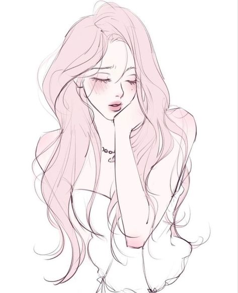 Long Hair Woman Drawing, Female Head Side View Drawing, Wavy Hair Women Drawing, Female Bangs Drawing Reference, Female Oc Pink Hair, Pregnant Woman Reference, Long Hair Ideas Drawing, Layered Hair Drawing, Female Oc Ideas Character Design Inspiration