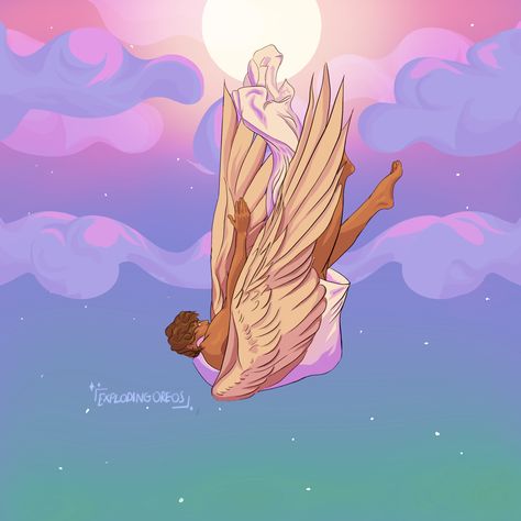 Icarus Oil Painting, Icarus And Helios, Icarus Falling Drawing, Icarus Illustration, Icarus Fanart, Icarus Statue, Icarus Painting, Icarus Myth, Icarus Drawing