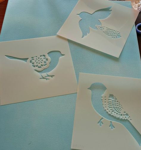 Bird Stenciled Canvas Birds Pattern Design, Bird Stencil Patterns, Modern Stencil Patterns, Bird Stencils, Patterned Furniture, Bird Stencil, Damask Stencil, Fabric Painting On Clothes, Stencil Printing