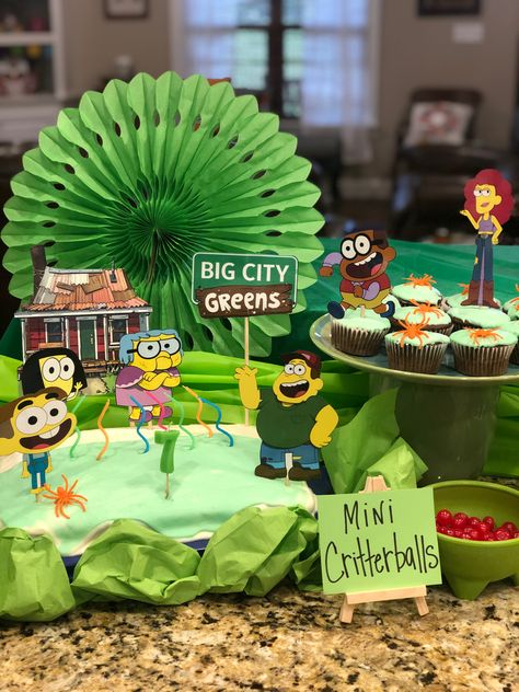 Disney’s Big City Greens Themed Birthday Party 💚 Big City Greens Birthday Party Ideas, Big City Greens Birthday Party, Green Birthday Decorations, Big City Greens, Green Birthday Cakes, Minecraft Birthday Invitations, Frozen Birthday Invitations, Green Invitations, Green Birthday