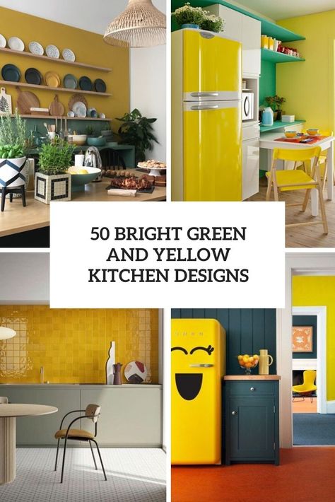 bright green and yellow kitchen designs cover Green And Yellow Kitchen, Lime Green Kitchen, Yellow Kitchen Designs, Kitchen Color Yellow, Yellow Kitchen Cabinets, Green Kitchen Walls, Green Kitchen Island, Brown Bathroom Decor, Kitchen Design Gallery