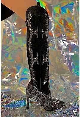 Rubber sole Size: shaft height for the boot is approximately 22.8 ", shaft circumference is approximately 14.56 ", and heel height is approximately 3.54" Western Dress Boots, Western Dress With Boots, Sparkly Boots, Over Knee Boots, Boots Tall, Western Dress, Boots Patterns, Dress Boots, Cowboy Boots Women