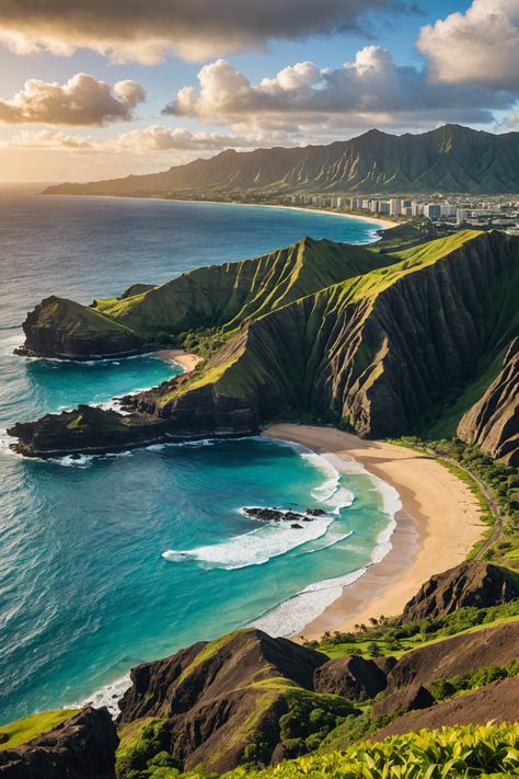 Unveiling Oahu&#8217;s Geological Marvels 🌋 Esthetician Quotes, Waimea Bay, Hanauma Bay, Beautiful Beach Pictures, Bay Of Islands, Pacific Islander, Maldives Resort, Diamond Head, Mountain Ranges