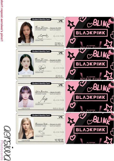 Black Pink Lomo Card Printable, Black Pink Photo Card, Kpop Id, Kpop Cards, Blackpink Square Up, Kpop Diy, Hello Kitty Crafts, Blink Book, Paper Toys Template