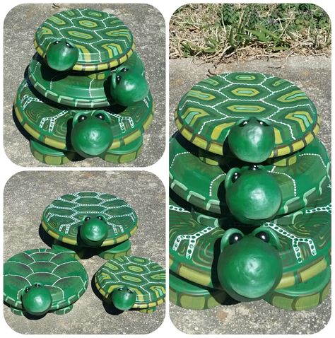 Terracotta turtles I made for Peggy. I couldn't find anything for the heads, so I made them out of polymer clay. Turtle Terra Cotta Pot Crafts, Clay Pot Turtles Terra Cotta, Pots Crafts, Diy Garden Decor Projects, Recycled Garden Art, Clay Pot Projects, St Patricks Crafts, Turtle Crafts, Tin Can Art