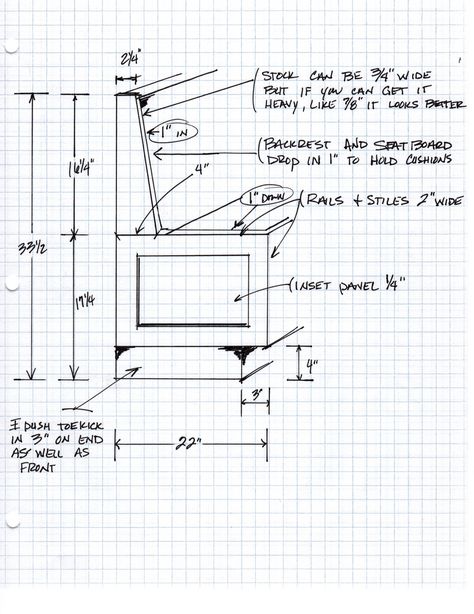 I actually got these measurements after the banquette was built because other woodworkers or DIY homeowners were asking for the information on a regular basis.   I built it from a very rough sketch and less information. A clean drawing or SketchUp image is not always necessary depending on your skill level. Banquette Dimensions, Kitchen Booth, Banquette Ideas, Kitchen Booths, Nook Bench, Corner Banquette, Bench Seating Kitchen, Banquette Seating In Kitchen, Restaurant Booth