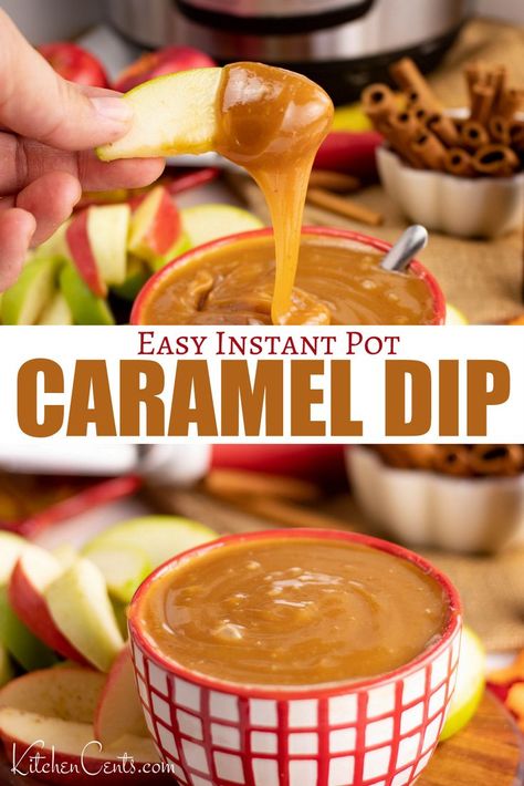 Did you know you can make a CARAMEL dip in the Instant Pot? You can and it's delicious and easy. Homemade caramel dip in the pressure cooker is a perfect fall treat. Made with fresh ground cinnamon using a Microplane Spice Mill. Caramel apple dip is a great treat for the holidays. Homemade, smooth and creamy. #caramel #instantpot #falldesserts #caramelapples Homemade Caramel Dip, Easy Homemade Caramel, Caramel Recipe Easy, Dips Recipes, Caramel Apple Dip, Delicious Dips Recipes, Easy Sweets, Caramel Dip, How To Make Caramel