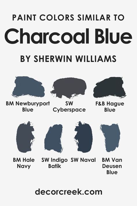 Colors Similar to Charcoal Blue SW-2739 by Sherwin-Williams Sherwin Williams Waterloo Exterior, Waterloo Sherwin Williams, Benjamin Moore Newburyport Blue, Sherwin Williams Waterloo, Benjamin Moore Van Deusen Blue, Slate Blue Paint, Newburyport Blue, Farrow And Ball Inchyra Blue, Valspar Blue