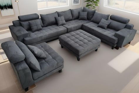 PRICES MAY VARY. 【Modern Living Room Sofa 】High Back Support with headrests 5pc. deep seating sectional sofa set well built with headrest for higher back support, seating cushion with square pattern tufted design (no button) sofa set with reversible corner sofa can be set up as right configuration or left configuration options. Removable covers for the seating cushions, headrests, the back resting pillows and small accent pillows the covers can be remove for cleaning if needed (main 3pc. left ar U Shape Living Room, U Couch, Modern Sofa Living Room, Fabric Sectional Sofas, Grey Sectional, Fabric Sectional, Living Room Sectional, Couches Living Room, Room Set