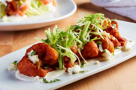 Buffalo Cauliflower Recipes, Baked Buffalo Cauliflower, Vegan Buffalo Cauliflower, Wings Recipe Buffalo, Cauliflower Buffalo Wings, California Pizza Kitchen, Buffalo Cauliflower Bites, California Pizza, Cauliflower Tacos