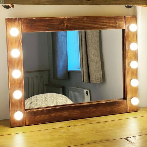 Wooden Vanity Mirror With Lights, Diy Hollywood Vanity Mirror, Diy Mirror Frame With Lights, Diy Hollywood Mirror, Mirror With Lights Diy, Diy Vanity Mirror With Lights, Photo Walls Bedroom, Diy Vanity Mirror, Led Vanity Mirror