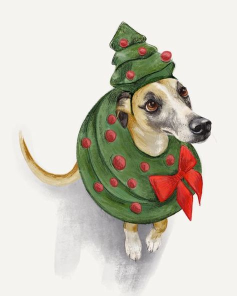 Jen Sweeney | Illustrator on Instagram: "Happy Christmas in July everybody 🎄This is Benji, a gorgeous whippet belonging to an equally awesome human being. Thanks for letting me draw him @toby_orders ❤️ If you guys love doggos as much as I do, you might be interested in following along in August. I will be attempting the #doggust2022 drawing challenge. Might be fun 🤩 #whippet #whippetsofinstagram #dogsofinstagram #whippetlove #whippetlife #sighthound #whippets #greyhound #whippetpuppy #sighthou Christmas Greyhound, Whippet Art, Dog Watercolour, Whippet Puppies, Whippet Dog, Pet Style, Watercolor Dog, Illustrators On Instagram, Italian Greyhound