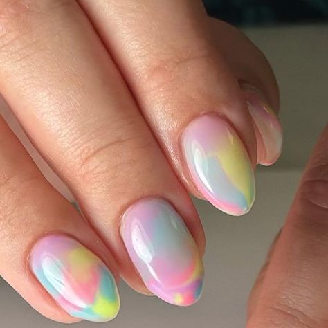 Ty Dye Nails, Marble Spring Nails, Pastel Birthday Nails, The Dye Nails, Pink Watercolor Nails, Spring Nails Blooming Gel, Neon Marble Nail Designs, Blended Nails, Pink Tie Dye Nails