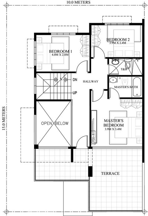 Prosperito - Single Attached Two Story House Design with Roof Deck (MHD-2016023) | Pinoy ePlans Duplex Homes, Double Storey House Plans, Two Storey House Plans, Two Story House Design, Double Storey House, 2 Storey House Design, 2 Storey House, Plans Architecture, 4 Bedroom House Plans