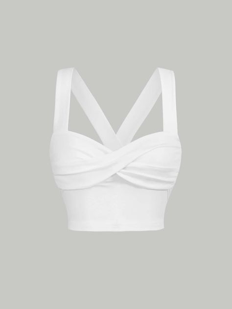 Tops Nó na frente Ampla Alça Top Bianco, Wide Straps Top, Women Tank Tops, Twist Front, White Summer, Dream Clothes, White Casual, Wide Straps, White Top