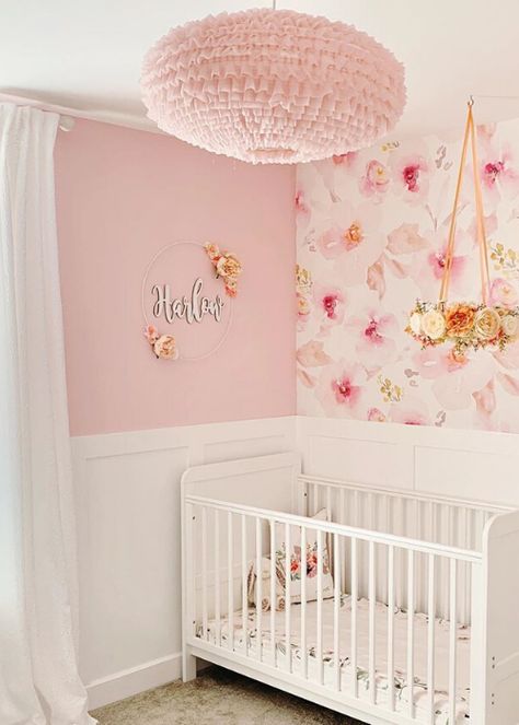 pink nursery 29 Nursery Pink Paint Colors, Girl Nursery Light Pink, Pink Nursery Aesthetic, Light Pink Nursery Walls, Ruby Nursery, Nursery Wallpaper Pink, Pink Nursery Ideas, Light Pink Nursery