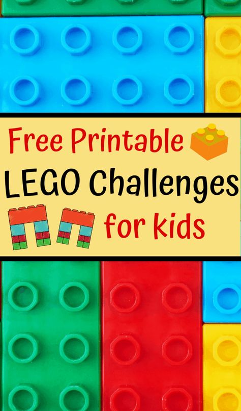 These Lego challenges are free to print and download. Get kids thinking, creating and imagining with their Lego blocks with these prompts. #legochallenges #stemeducation #kidsactivities Printable Lego Challenge Cards, Lego Cards Free Printable, Keva Plank Challenge Cards Free, Preschool Lego Activities, Lego Faces Printable, Lego Building Cards, Printable Lego Instructions, Lego Activities For Kids, Lego Challenges For Kids