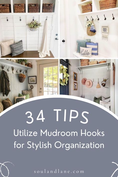 Elevate the functionality and aesthetics of your mudroom with creative hook solutions. Hooks are indispensable tools for keeping your entryway tidy and accessible. Explore innovative ideas for incorporating hooks into your mudroom design, whether it's through a bespoke hook wall for a personalized touch or utilizing hidden spaces for extra storage. Tips on choosing the right style and material will help you create a mudroom that’s both practical and stylish, ensuring everything has its place fro Mud Room Hook Wall, Entryway Hook Ideas, Hooks For Mudroom, Wall Hooks Entryway, Mudroom Hooks, Transitional Entry, White Coat Rack, Entryway Hooks, Coat Hooks On Wall