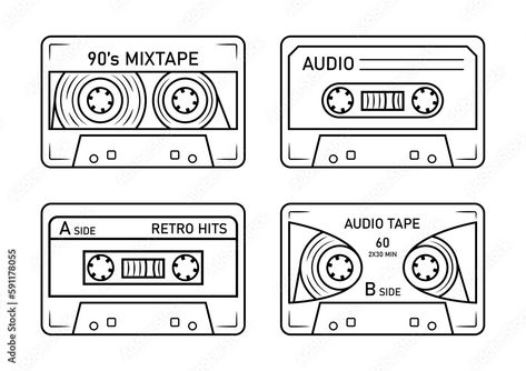 Cassette Tape Tattoo Minimalist, Digital Camera Tattoo, Cassette Tapes Design, Cassette Tape Tattoo, Cassette Tattoo, Vinyl Tattoo, Flash Ideas, Cassette Audio, Camera Tattoo