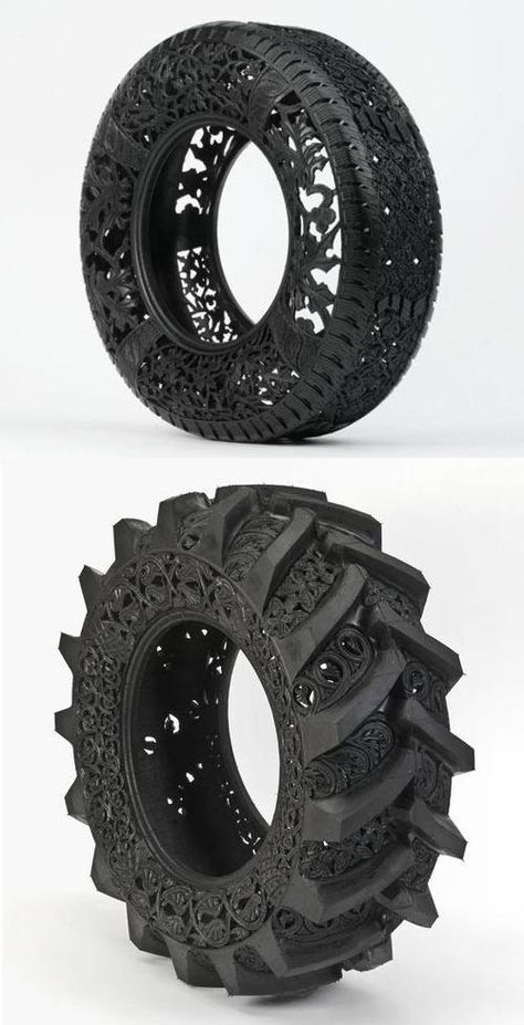 Carved Tires (fromhttp://design-milk.com)  Interesting! Recycled Tyres, Tire Furniture, Tire Craft, Tire Art, Tyres Recycle, Used Tires, Metal Art Diy, Old Tires, Metal Art Welded