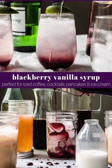 Waffles And Ice Cream, Summer Coffee Drinks, Homemade Coffee Syrup, Fruit Syrup, Coffee Creamer Recipe, Blackberry Syrup, Blackberry Recipes, Coconut Syrup, Iced Coffee Drinks