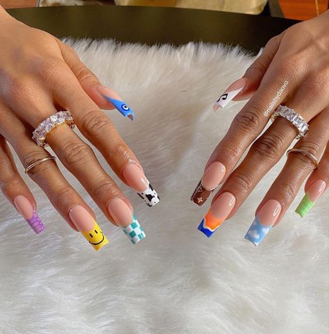 Hippie Nails, Drip Nails, Colored Acrylic Nails, Tip Nails, Acrylic Nails Coffin Short, Summer Acrylic Nails, Square Acrylic Nails, Dream Nails, Fire Nails