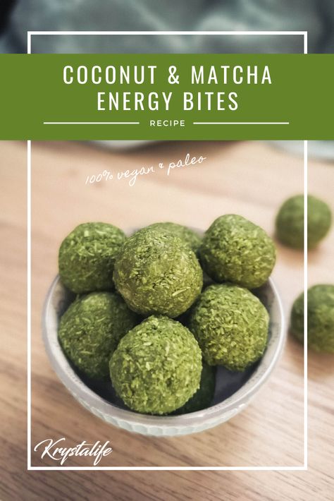 Matcha Balls Energy Bites, Matcha Bites, Matcha Energy Bites, Matcha Energy Balls, Matcha Vegan, Coconut Energy Balls, Coconut Matcha, Energy Bite, Biscuit Dessert