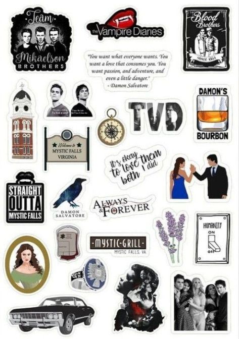 Tvd Printable Stickers, Vampire Diaries Printables, The Vampire Diaries Stickers Printable, Tvd Asthetics, Vampire Diaries Sketches, Tvd Scrapbook, The Vampire Diaries Stickers, Vampire Diaries Stickers, Tvd Stickers