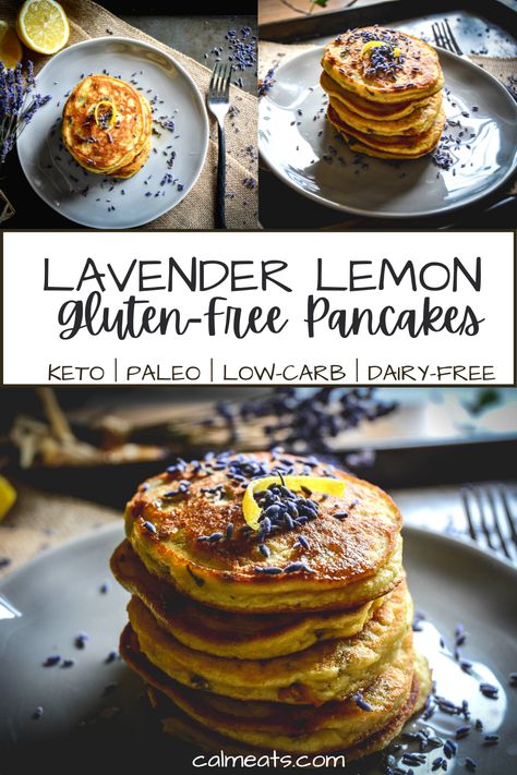 Grain Free Pancakes, Dairy Free Breakfast Recipes, Lemon Pancakes, Lavender Recipes, Low Carb Pancakes, Culinary Lavender, Cooking With Coconut Oil, Dairy Free Breakfasts, Gluten Free Pancakes