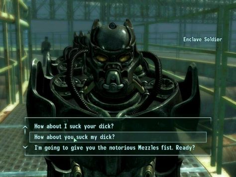 Fallout: I do enjoy these conversations xD Fallout Profile Picture, Fallout Reaction Pics, Maximus Fallout, Fallout Pfp, Enclave Fallout, Fallout Aesthetic, I Kill People, Fallout New Vegas Vulpes, Fallout Funny