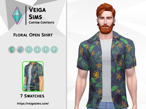 The Sims Resource - Floral Open Shirt Sims 4 Cc Male, Sims 4 Male, Tommy Hilfiger Boxers, Ts4 Clothes, Open Shirt, Buttoned Shirt, Striped Vests, Sims 4 Clothing, Sims 4 Cc