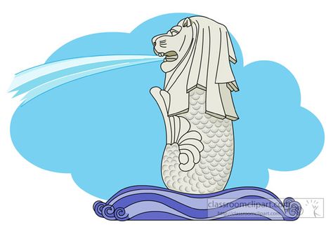 Merlion Singapore Drawing Easy, Merlion Singapore Drawing, Singapore Drawing, Singapore Merlion, Merlion Singapore, 3 Lions, Singapore Art, Classroom Clipart, Lobby Wall