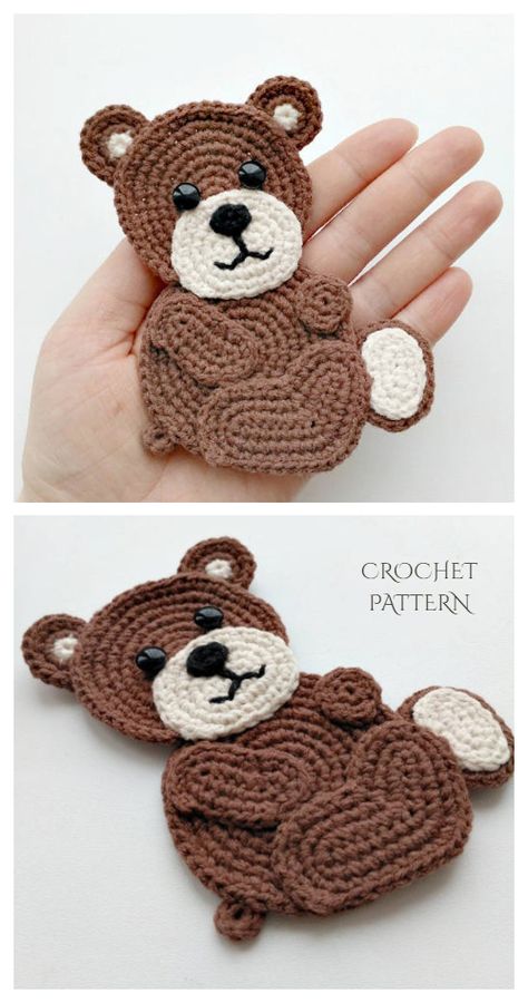 Teddy Bear Applique Free Crochet Patterns & Paid - DIY Magazine Teddy Bear Applique, Appliques Au Crochet, Brooch Pattern, Bear Applique, Crochet Applique Patterns Free, Crochet Bear Patterns, Crochet Teddy Bear Pattern, Pola Amigurumi, Crochet Teddy Bear