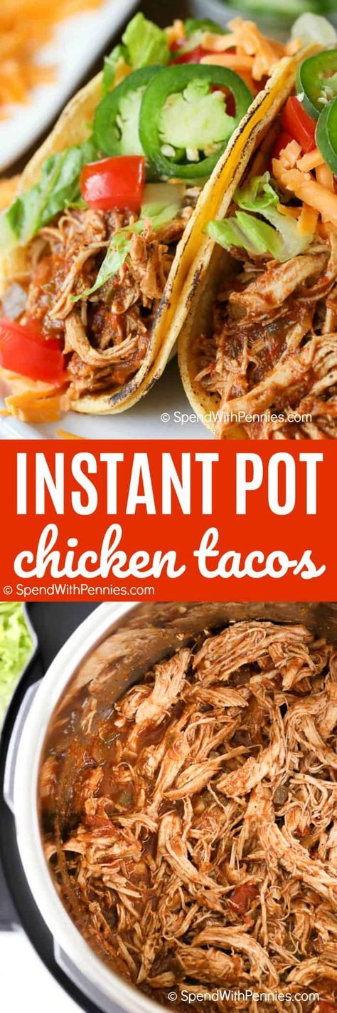 Instant Pot Chicken Tacos require 4 ingredients, that’s all it takes to get started. Chicken breast, taco seasoning, chicken broth and salsa – that’s it! Once cooked, you simply shred the chicken and you are ready to serve with your favorite taco toppings. #spendwithpennies #chicken #chickentacos #instantpot #easyrecipe #weeknightmeal #quickrecipe Instant Pot Shredded Chicken Tacos, Chicken Breast Tacos, Instant Pot Chicken Tacos, Chicken Tacos Recipe Easy, Instant Pot Shredded Chicken, Seasoning Chicken, Taco Toppings, Make Shredded Chicken, Chicken Tacos Easy