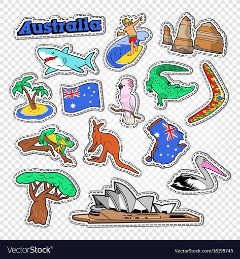 Australia Doodles, Australian Illustration, Australia Stickers, 12 Apostles Australia, Architecture Vector, Travel Clipart, Travel To Australia, Australian Flag, Australian Flags