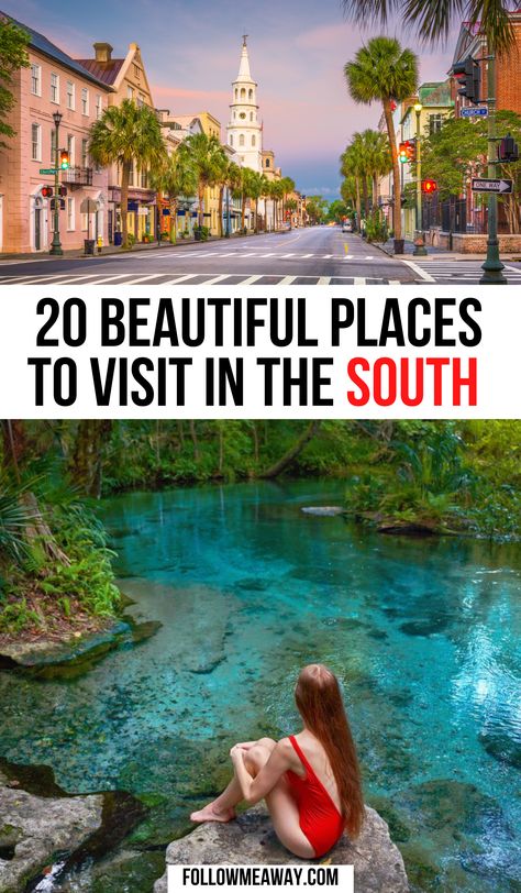 20 Epic Places To Visit In The South, USA | best places in the south to visit | epic places to visit in the south | traveling in the south usa | travel destinations usa south | travel in the south usa | travel destinations in the south usa | southern usa travel | honeymoon destinations southern usa | best places to visit in the south usa | southern travel destinations | #travelinthesouth #usatravel Southern United States, Road Trips In The South, Unusual Places To Visit In Usa, South East Road Trip Usa, Florida Honeymoon, Southeast Road Trip U.s. States, South Usa, All Inclusive Trips, Southern Travel