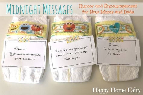 Midnight Messages - FREE Printable notes with hilarious quotes from baby for the middle of the night diaper changes. PERFECT BABY SHOWER GIFT Baby Shower Card Message, Baby Shower Card Sayings, Wedding Card Quotes, Baby Shower Quotes, Shower Quotes, Happy Home Fairy, Funny Baby Shower Games, Hilarious Quotes, Printable Notes