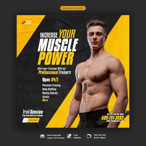 Fitness Social Media, Facebook Story, Boxing Classes, Gym Poster, Gym Art, Muscle Power, Store Image, Poster Psd, Fitness Design