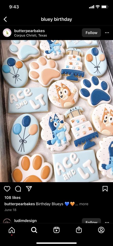 Bluey Birthday Party Cookies, Royal Icing Cookies Bluey, Bluey 2nd Birthday Cookies, Bluey Birthday Cookies For Girl, Bluey Cookie Ideas, Bluey Cookies For Boys, Bluey Cookies For Girl, Bluey Tattoo Ideas, Bluey Biscuits