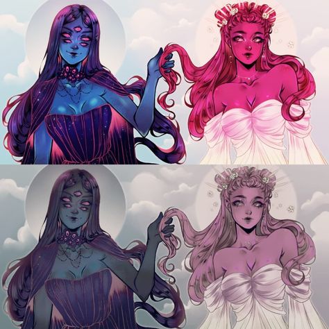 Alexandra 🍑 on Instagram: “Nyx and Rhea from Lore Olympus 🌺 Finally finish them)) For #octoblore - days 11&19 - - - > swipe for more versions <3 . #loreolympus…” Greek Mythology Art, Lore Olympus, Hades And Persephone, Percy Jackson Art, Mythology Art, Goddess Art, Greek Gods, Gods And Goddesses, Underworld