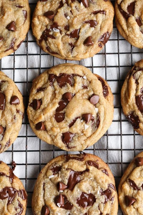 Salty Brown Butter Chocolate Chip Cookies are THE BEST chocolate chip cookies ever! I'm sharing all my tips on how to make the prettiest bakery-style cookies that require NO MIXER and NO CHILL TIME. This is my go-to chocolate chip cookie recipe...it's absolutely the best. #cookiesandcups #chocolatechipcookies #brownbutter #seasalt #cookierecipe Salty Chocolate Chip Cookies, Best Chocolate Chip Cookies Ever, Brown Butter Chocolate Chip, Salted Chocolate Chip Cookies, The Best Chocolate Chip Cookies, Brown Butter Chocolate Chip Cookies, Best Chocolate Chip Cookies Recipe, Best Chocolate Chip Cookies, Chocolate Chip Cookies Ingredients