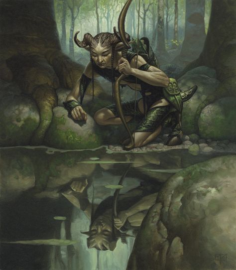 Mark Zug - Cover for Magic: The Gathering Lorwyn Cycle Book 1 by Cory J. Herndon and Scott McGough, 2007 Lorwyn Elves, Tiefling Rogue, Bluefields, Forest Pond, Mtg Art, Heroic Fantasy, Wood Elf, Art Carte, Fantasy Paintings