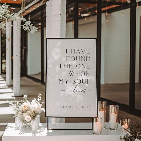 CLAIRE Wedding Quote Sign Template, Bible Verse Wedding Sign, I Have Found the One Whom My Soul Loves Printable Sign, Sogn of Solomon Sign - Etsy Song Of Solomon Wedding Sign, I Have Found The One Whom My Soul Loves Wedding, My Soul Has Found The One It Loves, We Love Because He First Loved Us Sign, Wedding Signs Quotes, Sayings For Wedding Signs, Bible Verse Wedding Decor, Reception Wedding Sign, I Have Found The One My Soul Loves Sign