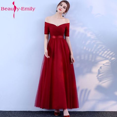 Beauty Emily Long Purple Red Gray Cheap Bridesmaid Dresses 2017 A Line Off the Shoulder Half Sleeve Vestido da dama de honra-in Bridesmaid Dresses from Weddings & Events on Aliexpress.com | Alibaba Group Elegant Red Bridesmaid Dress For Prom Season, Red Princess Dress For Bridesmaid, Red Floor-length Bridesmaid Evening Dress, Red Floor-length Bridesmaid Dress For Prom Season, Red Floor-length Chiffon Dress For Formal Occasions, Bridesmaid Dresses 2018, Grey Evening Dresses, Womens Bridesmaid Dresses, Cheap Prom Dresses Long