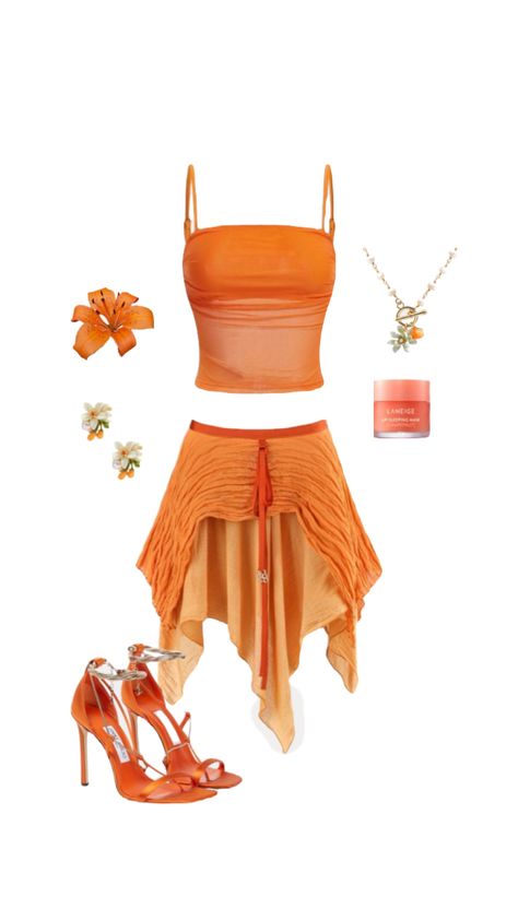 outfit inspo, orange oufit, fashion style, fashion inspiration, outfit idea, vintage fashion trend, coconut girl, tropical oufit Outfit Inspo Orange, Tropical Outfits, Tropical Outfit, Tropical Fashion, Earthy Outfits, Orange Outfit, Going Out Outfit, 2000s Fashion Outfits, Coconut Girl