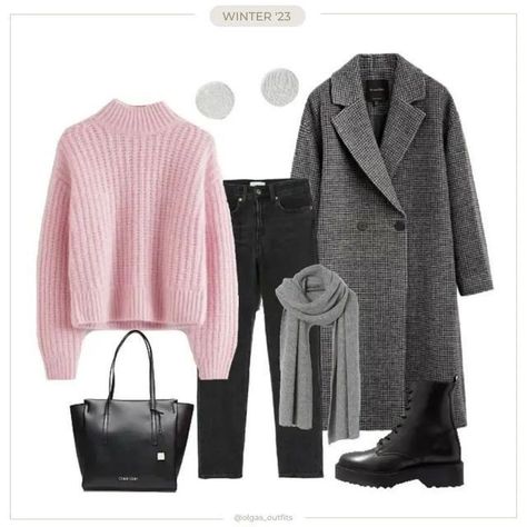 Pink Jumper Outfit Winter, Winter Jumper Outfit, Pink Outfits Winter, Winter Pink Outfit, Grey And Pink Outfit, Pink Outfit Winter, Pink And Grey Outfit, Pink Jumper Outfit, Look Casual Otoño